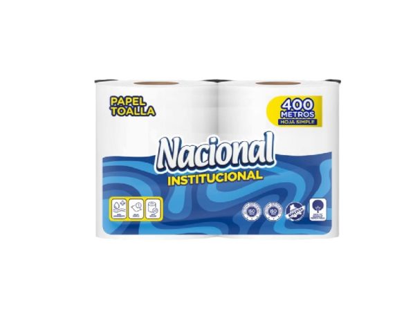 NACIONAL Papel Toalla Rollo Hoja Simple Blanco 2Rollos x 200Mtrs