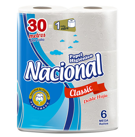 NACIONAL Papel Higienico 30 mtrs 1Paq x 6Rollos