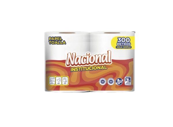 NACIONAL Papel Toalla Rollo Hoja Simple Reciclado 2Rollos x 150Mtrs