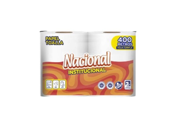 NACIONAL Papel Toalla Rollo Hoja Simple Reciclado 2Rollos x 200Mtrs